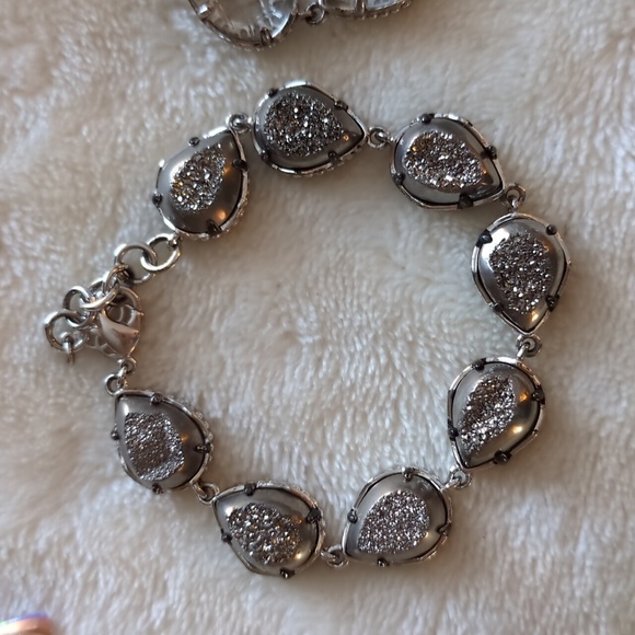Kendra Scott Platinum Drusy Rhodium Silver Brynn Bracelet RARE - Picture 10 of 12